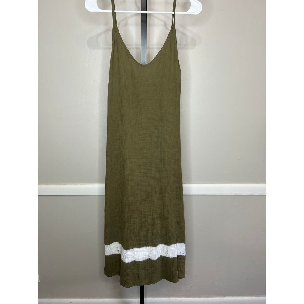 Self Contrast Olive Gauze Midi Slip Dress Cotton NWT Small - Picture 3 of 8